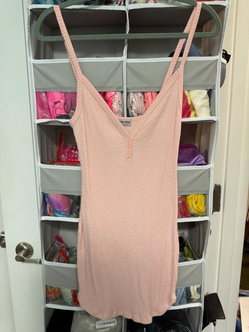Fashion Nova Light Pink Ribbed Tank Dress with Button Front